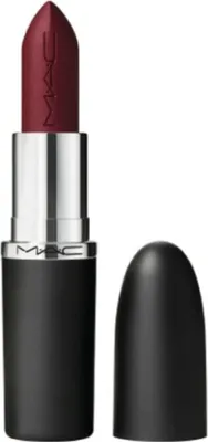 A MAC lipstick with its cap off, standing upright.