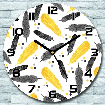 Produktbild von Wanduhr aus Glas Rund fi 30 Schwarze Gold Federn Quarz Deko Schlafzimmer Büro