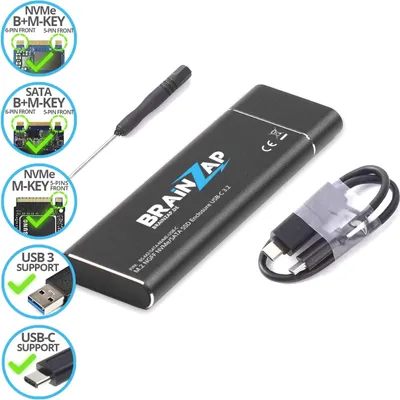 Immagine prodotto di BRAINZAP M.2 M2 NGFF NVMe + SATA III Custodia esterna per SSD Adattatore M-Key M+B Key USB-C USB 3