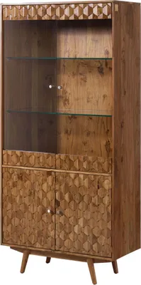 Produktbild von MASSIVMOEBEL24.DE Vitrine Akazie 90x42x190 Akazie natur lackiert MOSAYK #114