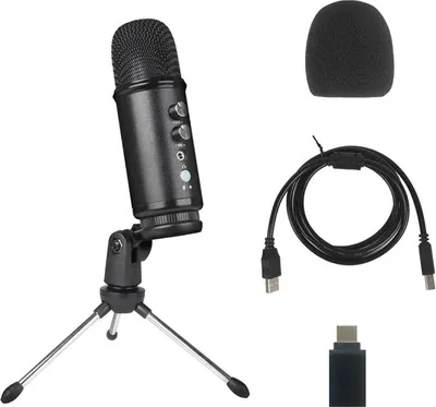 Immagine prodotto di INF Microfono a condensatore USB - Microfono da studio per registrazione e streaming con treppiede