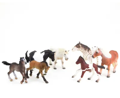 Produktbild von Tierfiguren Set Spielfiguren Tiere 3,5-10 cm  Pferde 7 Figuren - Lewitzer Schecki Knabstrupper Haflinger Camar
