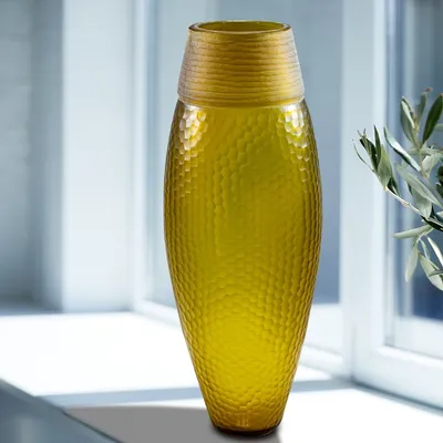Produktbild von Blumenvase, Glas, Groß, Chabby Chic | Glas, Gelb | H 39,0 x B 16,0 cm