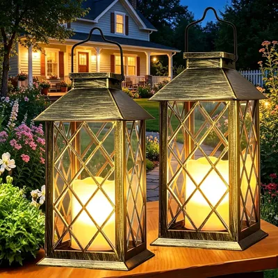 Produktbild von Solarlaterne 2 Stücke, groß, flackernde Kerze, wasserdicht, für Garten