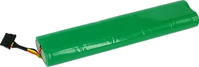 A green battery pack with a black connector cable and wires.