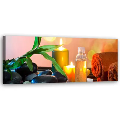 Produktbild von Leinwandbild Zen-Blätter-Steine-Kerze 90x30 Feeby Bunt bild für die wand bereit zum aufhängen