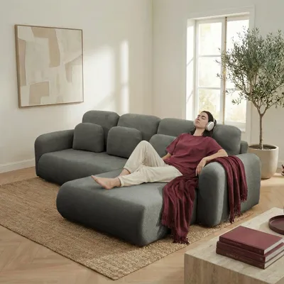 Produktbild von MUFFO Ecksofa NEST L Universal mit Schlaffunktion 157x240 Webstoff Dunkelgrau