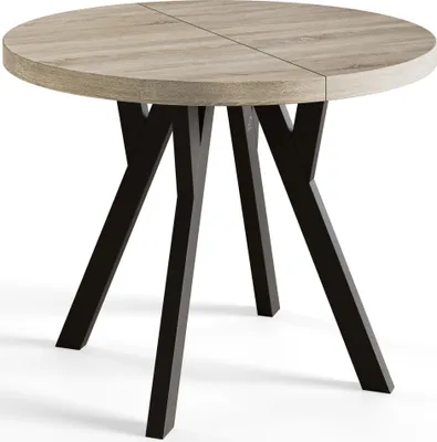 Obrázok produktu pre Okrúhly jedálenský stôl OVO, rozkladací priemer stola: 120 cm až 220 cm, farba stola do obývačky: SONOMA, s drevenými nohami v čiernej farbe
