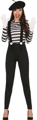 Immagine prodotto di Costume da clown mimo nero a righe bianche berretto carnevale donna vestito moderno elegante, taglia: 38 - 40 (M) Colore: Nero