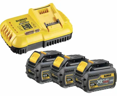 Produktbild von 54V/18V FLEXVOLT Energiepaket (3x6,0 Ah) mit Schnellladegerät - DEWALT DCB118T3-QW