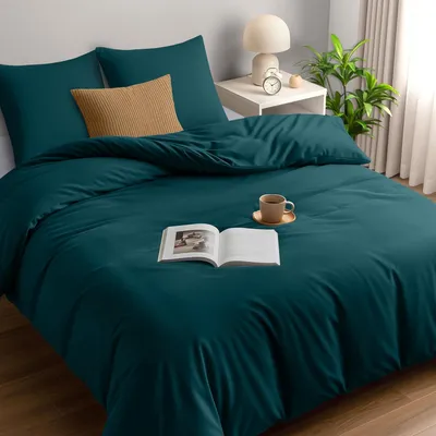 Produktbild von TRANKIELO® – Bettbezug-Set 240x260 cm + 2 Kopfkissenbezüge 65x65 cm – Gebürstetes Polyester-Mikrofaser – Türkis