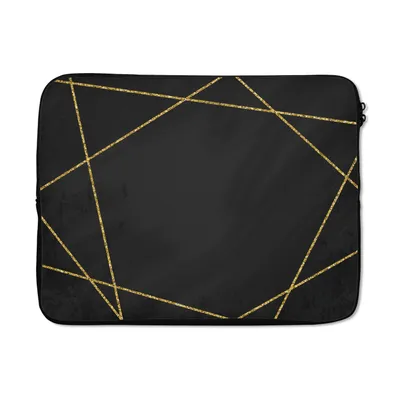 Produktbild von MuchoWow® Laptop Hülle 17 Zoll Laptoptasche Geometrisches Muster aus goldenen Linien auf schwarzem Hintergrund - Zipper - Schutzabdeckung