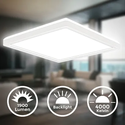 Immagine prodotto di B.K.Licht - Lampada da soffitto a LED a luce indiretta, piatta 3 cm, luce bianca neutra, lampada a LED, plafoniera a LED, lampada da soggiorno, pannello a LED, lampada da cucina, illuminazione a soffitto, 24x24x3 cm, bianco