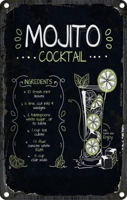 Produktbild von vianmo Blechschild 18x12 cm Mojito Cocktail Recipe