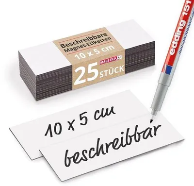 Immagine prodotto di 25 etichette magnetiche scrivibili Magstick® I 10 x 5 cm bianche I pellicola magnetica scrivibile per etichette I strisce magnetiche per la scrittura I mag_068
