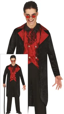 Immagine prodotto di Vampiro Halloween Cappotto Elegante Conte Rosso Scuro Nero Abbigliamento da sera elegante, Taglia: 14 - 16 anni Colore: Nero