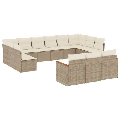 Image de vidaXL Ensemble de 13 canapés de jardin avec coussins Beige Poly Rattan