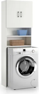 Produktbild von Mehrzweckschrank Dabaza, Linearschrank mit 2 Flügeltüren und Einlegeböden, Wäscheschrank für Waschmaschine, 100%  Italy, 65x32h195 cm, Weiß