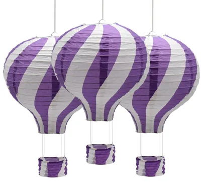3 Papierlaternen Heißluftballon 30 cm lila Deko