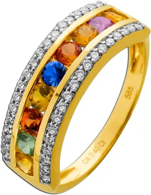 Produktbild von Saphir Rainbow Ring Gold 585 14K nat. Saphire 1.35ct Natur Diamanten 0.40ct 19