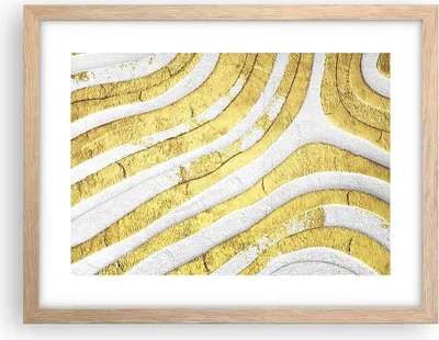 Produktbild von Gerahmtes Poster - Rahmen in heller Eiche - Abstraktion Gold Weiß - 40x30 cm - Wand Bild - Wanddeko - Wandbilder - Kunstposter - Wandposter - Bilderrahmen - Bilder - Kunstdruck - P2NAA40x30-4511