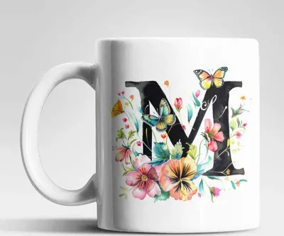 Produktbild von Name A bis Z Blumen Schmetterlinge Kaffeetasse Teetasse Tasse Geschenkidee – M