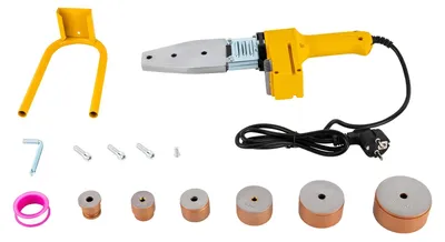 Produktbild von Rohrschweißgerät - PPR PE PVC-Heißschweißgerät - 1000 W - 220 V - 6 Schweißaufsätze 20–63 mm - Digitalanzeige -18–320 °C - Gelb