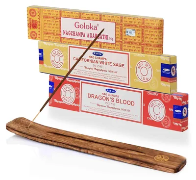 Räucherstäbchen-Set: White Sage, Dragon's Blood & Nag Champa + Halter