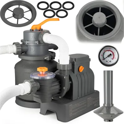 Obrázok produktu pre Bazénové filtračné čerpadlo COIL, pieskové čerpadlo, pieskový filter pre bazény, filtračné čerpadlo, nádoba na piesok:12 kg, 6-cestný ventil s manometrom, vstavaný, 250W, 8705 l/h