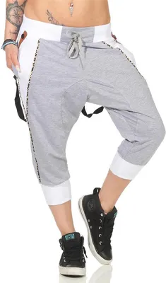 Produktbild von Damen Aladin Jogginhose 3/4 Capri Sport-Hose Baumwolle ; Grau-Weiß S/36