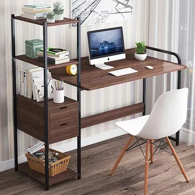 Obrázok produktu pre OFFICE PC stolík s regálom, orech/čierna