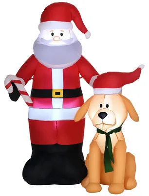 Produktbild von Weihnachtsdeko, Weihnachtsmann mit Hund, aufblasbar, groß, inkl. Gebläse, 117 x 80 x 157 cm