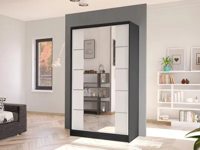 Obrázek produktu pro Úzká šatní skříň se zrcadlem 100 cm VILMEA 3 - černá / bílá