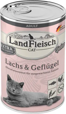 Produktbild von LandFleisch Cat Adult Gelee mit Lachs & Geflügel 6x400g | Lachs & Geflügel