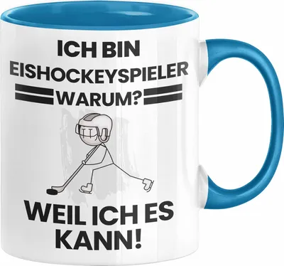 Produktbild von Eishockeyspieler Geschenk Tasse Lustiger Spruch Ich Bin Eishockeyspieler Warum Weil Ich Es Kann Geschenkidee Bester Eishockeyspieler Geburtstag Kaffee-Becher (Blau)