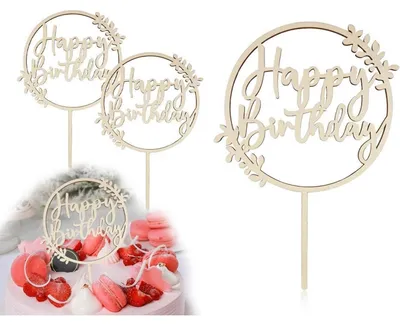Productafbeelding van Happy Birthday, taartdecoratie, acrylverf, houten set, 2 stuks