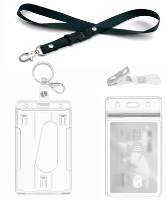 Image de Porte-badge avec cordon, porte-clés, clips, porte-badge rigide transparent, porte-carte transparent, cartes pour porte-badge, étuis pour badges (1 lot vertical)