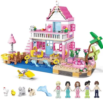 Produktbild von Pink Seaside Villa Bausteine Set Kompatibel mit Pädagogisches Strandhaus Konstruktionsspielzeug-Geschenk für Mädchen von 8-18 und Erwachsene 822 PCS
