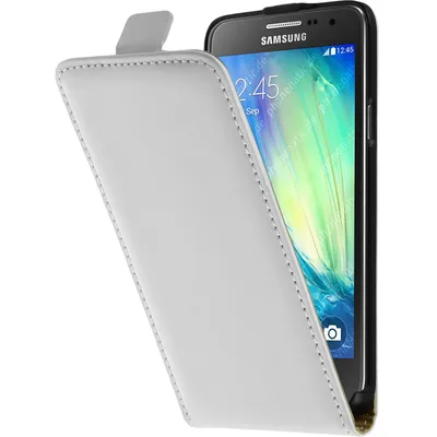 Produktbild von PhoneNatic Kunst-Lederhülle kompatibel mit Samsung Galaxy A3 (A300) - Flip-Case weiß + 2 Schutzfolien