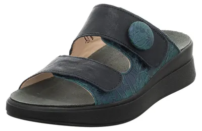 Produktbild von Think! Meggie Pantolette Hausschuh aus Leder, Größe 41, mit Klettverschluss und wechselbarer Einlegesohle, 30mm Absatz