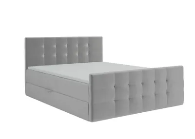 Produktbild von KEF Boxspringbett Polsterbett Paris Bett mit Matratze und Topper Doppelbett mit Bettkasten Bonell Matratze H3 180x200 cm Silber Tiffany