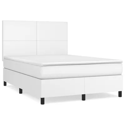 Image de vidaXL Lit boxspring avec matelas blanc 140x190 cm similicuir
