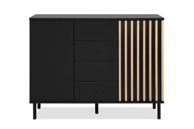 Produktbild von CALICOSY - Sideboard 2 Türen 4 Schubladen Schwarz und Holz B118 cm - MONZA