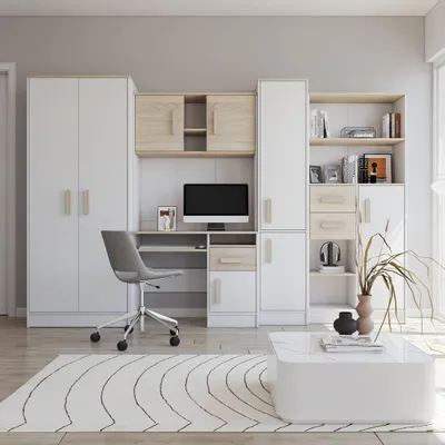 Produktbild von Jugendzimmer Wohnwand Kinderzimmer 300 cm Weiß/Sonoma mit sonoma Griffe Markus