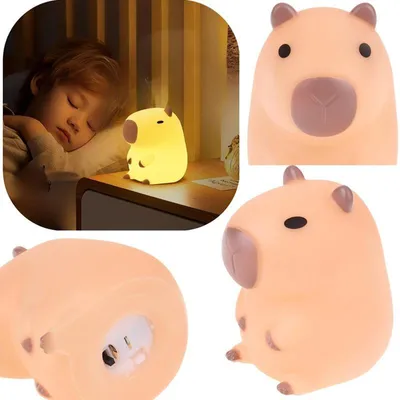 Immagine prodotto di Luce notturna in silicone morbido per bambini, alimentata a batteria, a forma di capibara, 11 cm