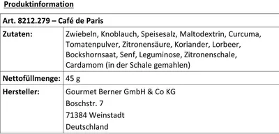Obrázok produktu pre Gourmet Berner Café de Paris im 100g Glas FCP01