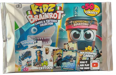 Productafbeelding van Holografische verzameling kaarten met Brainrot-tattoos, 4 stuks