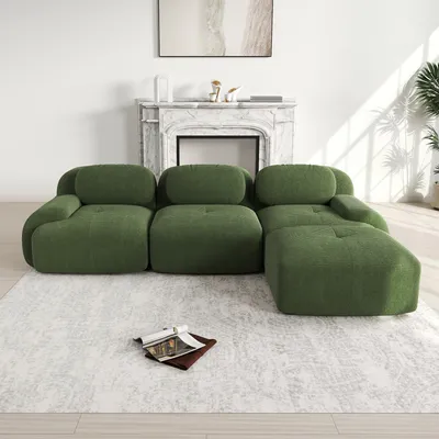 Produktbild von Modulares rahmenloses Ecksofa aus Cordstoff, ohne Montage, ergonomisch, haustierfreundlich, extra-breite Armlehnen, 32D hochelastische Polsterung