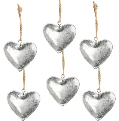 Produktbild von 6 Metallherzen Silber glänzend 4 cm - Herz Hänger aus Metall