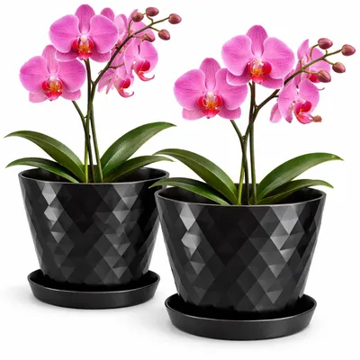 Produktbild von Omgoods – Set aus 2 glänzenden Blumentöpfen aus Kunststoff mit Untersetzern – Ø 16 cm